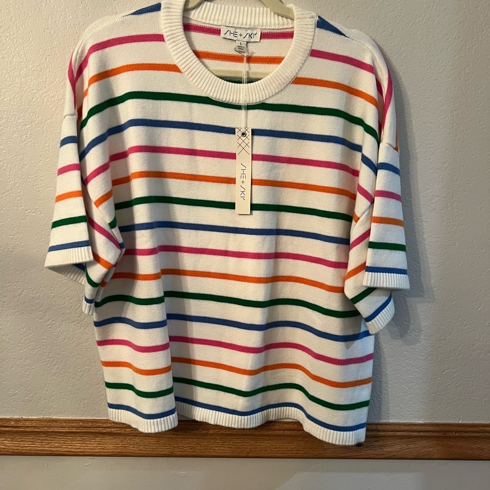 She + Sky Rainbow Striped Sweater T-Shirt